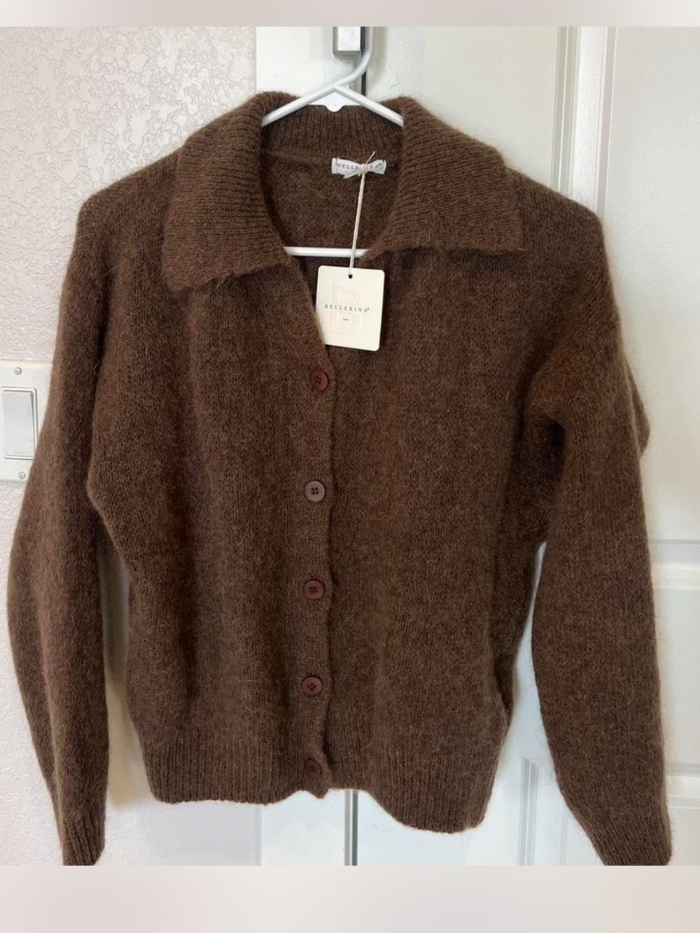 NWT Bellerina Paris brown kid mohair and wool blend cardigan